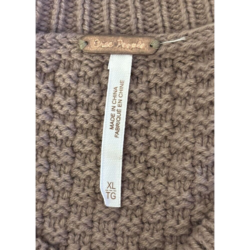 Free People Taupe Chunky Knit Cropped Cardigan Textured Cozycore Grandpacore XL - Picture 6 of 7
